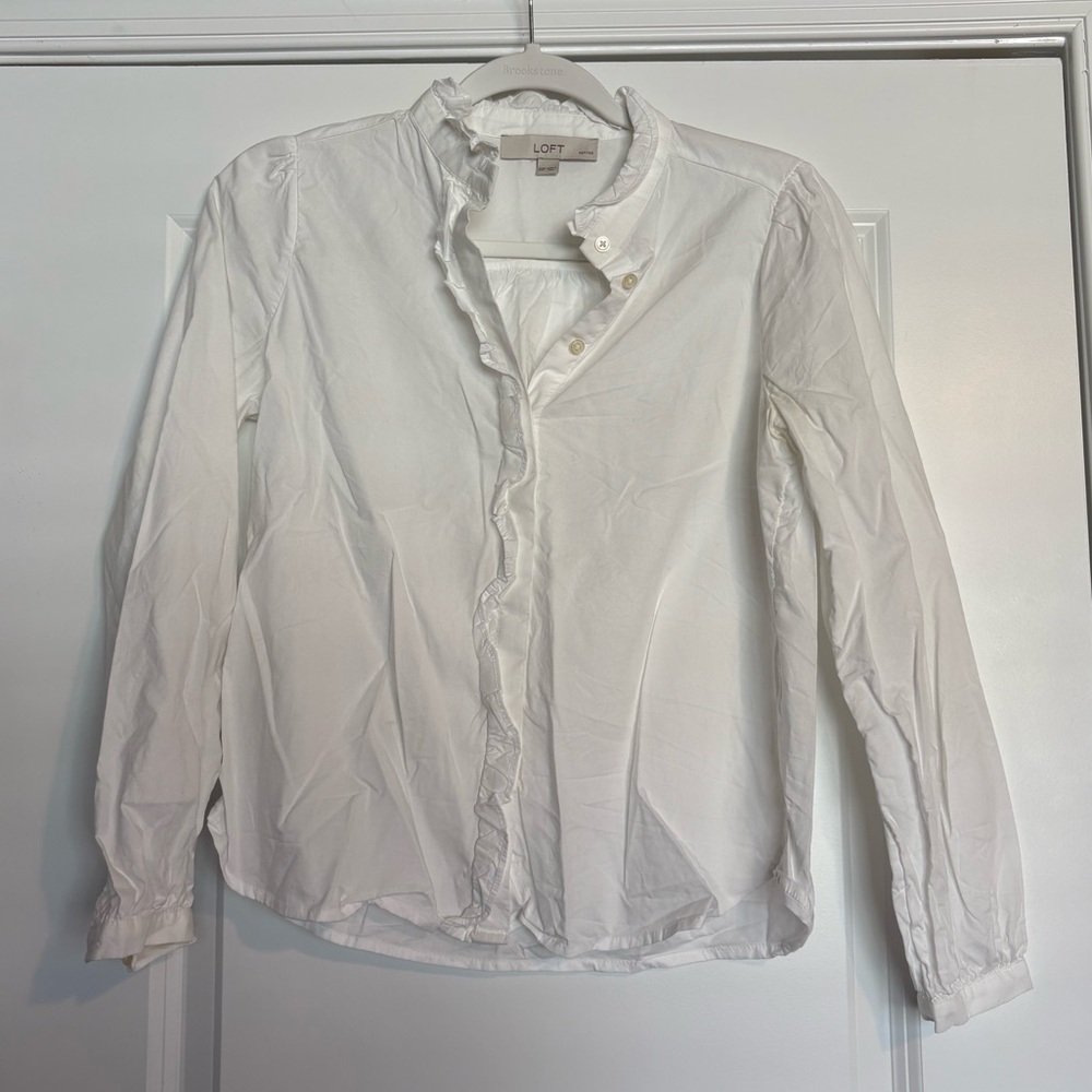 EUC LOFT Button Down Shirt with Ruffled Collar Size XSP